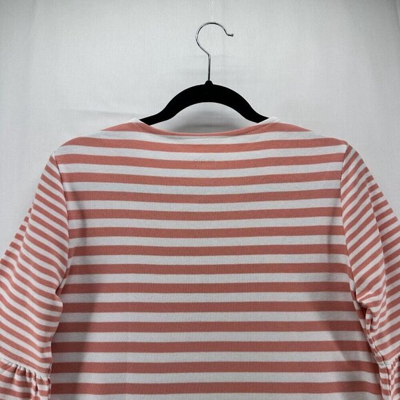 Blair Top Womens Sz S Striped Round Neck Ruffled Elbow Sleeve Orange - Picture 5 of 11